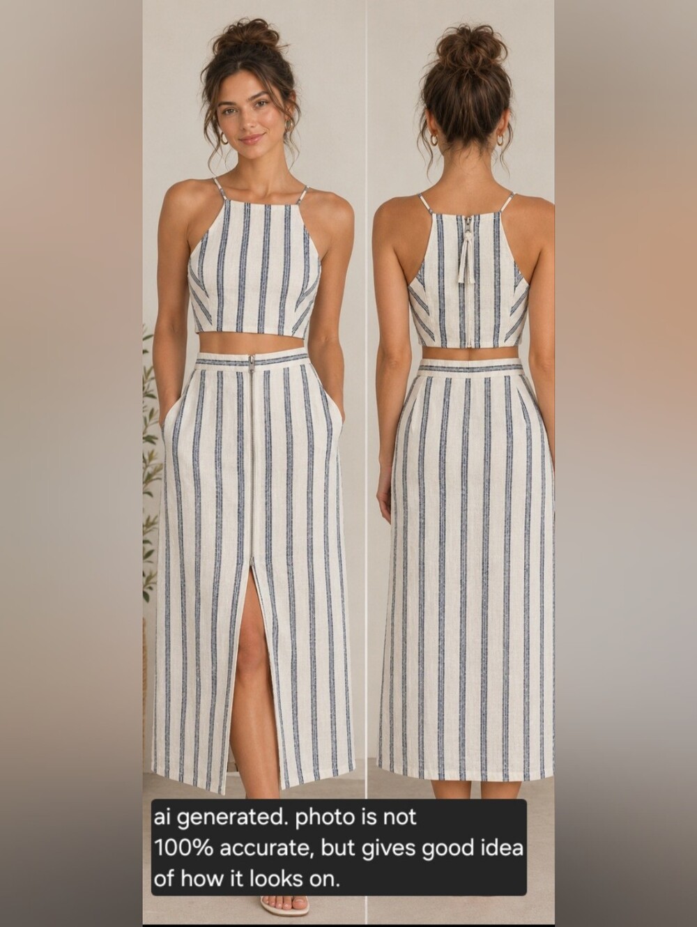 BCBGeneration Cream and Navy Striped Two-Piece Maxi Skirt Set Size 4